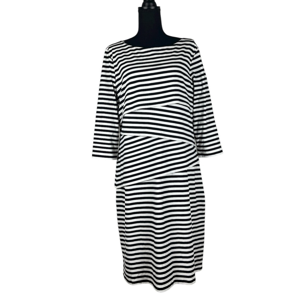 J. McLaughlin Nicola Ebony/White Catalina Cloth Boat Neck Layered Dress โSize XL